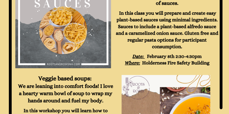 Plant based cooking flyer Soups and Pasta